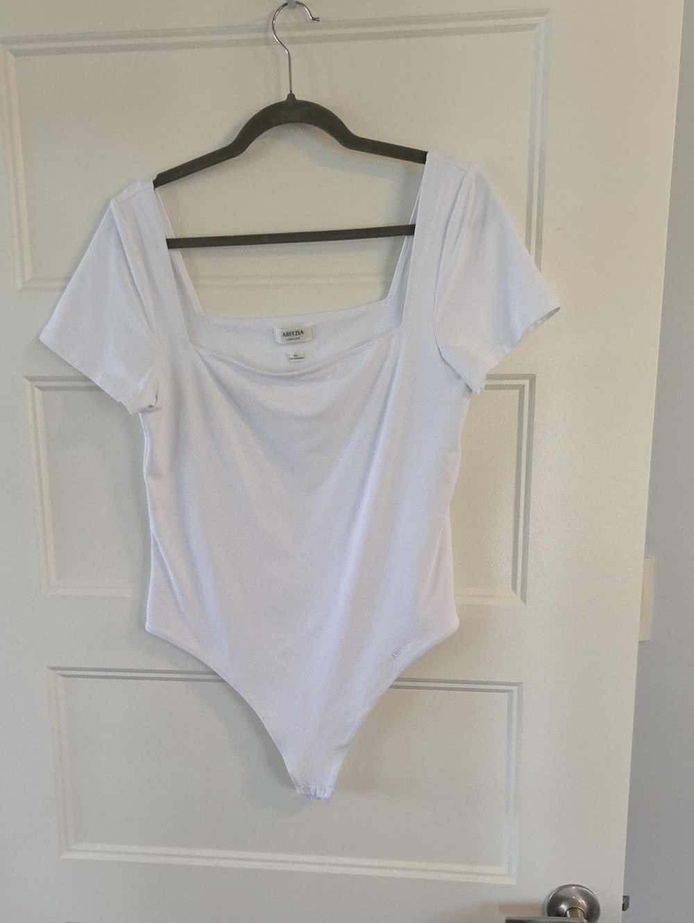 Aritzia White Square-Neck Short Sleeve Bandeau Bodysuit